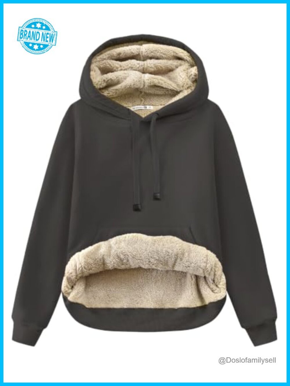 Sherpa Lined Cotton Pullover Hoodie Kangaroo Pocket Winter Sweatshirt